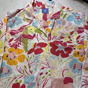 Pine Cone Hill Floral Long Sleep Shirt Lounge Beach Cover Up Large 100% Cotton